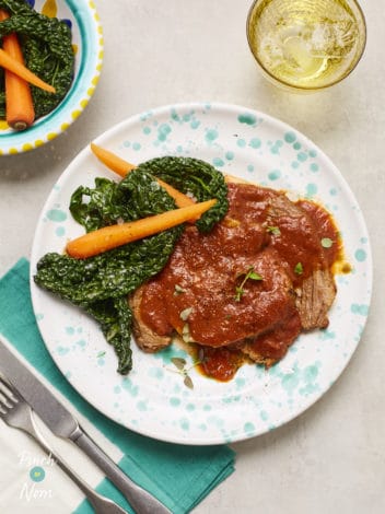 Slow-Cooked BBQ Beef pinchofnom.com