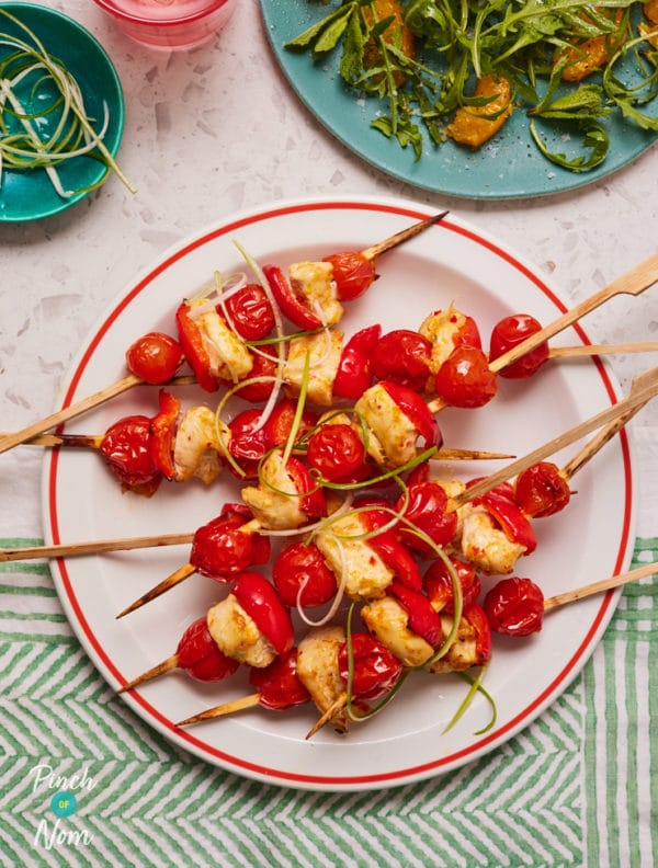 Air Fryer Ginger and Orange Chicken Kebabs pinchofnom.com