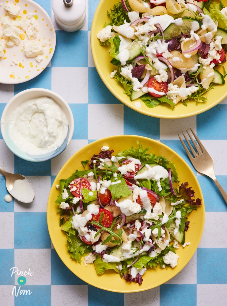 Greek Pasta Salad - Pinch of Nom Slimming Recipes