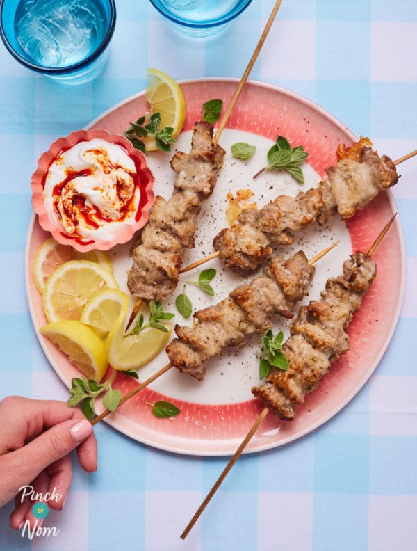 Parmesan Pork Skewers pinchofnom.com