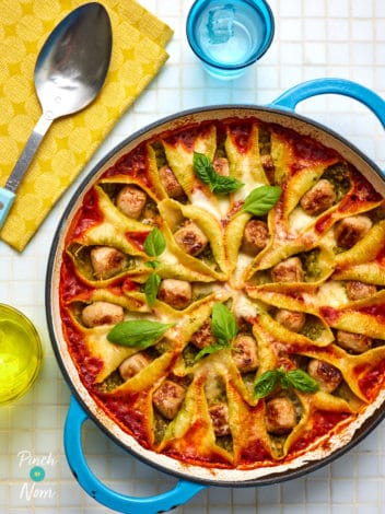 Pesto Pasta Bake pinchofnom.com