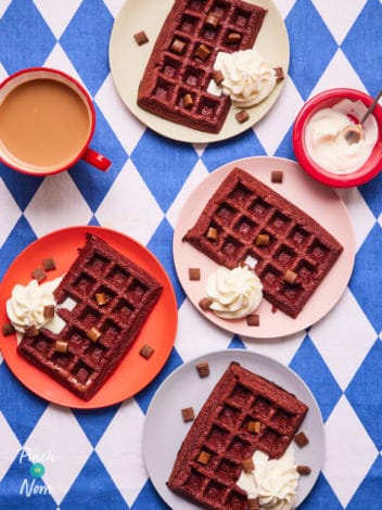 Red Velvet Waffles pinchofnom.com