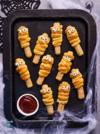 Halloween Sausage Mummies pinchofnom.com