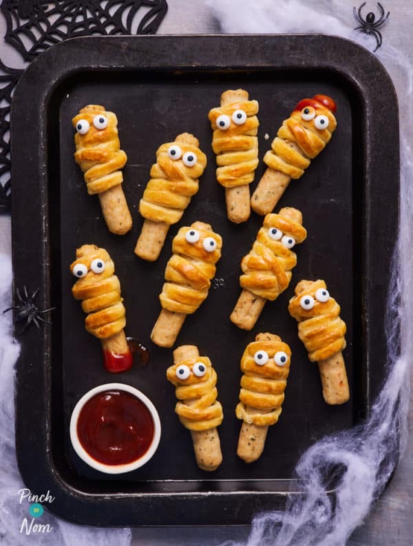 Halloween Sausage Mummies pinchofnom.com