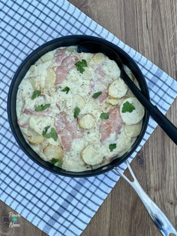 Creamy Bacon, Onion and Potatoes pinchofnom.com