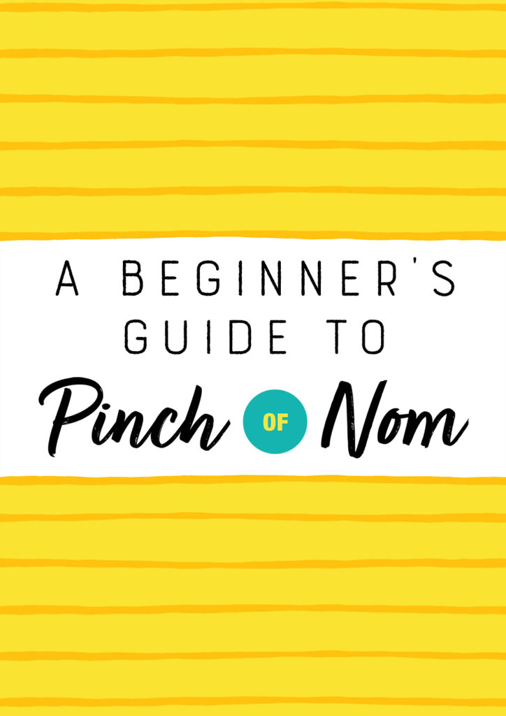 'A Beginner's Guide to Pinch of Nom' is written on a notebook-style illustrated background, with the Pinch of Nom logo featured.