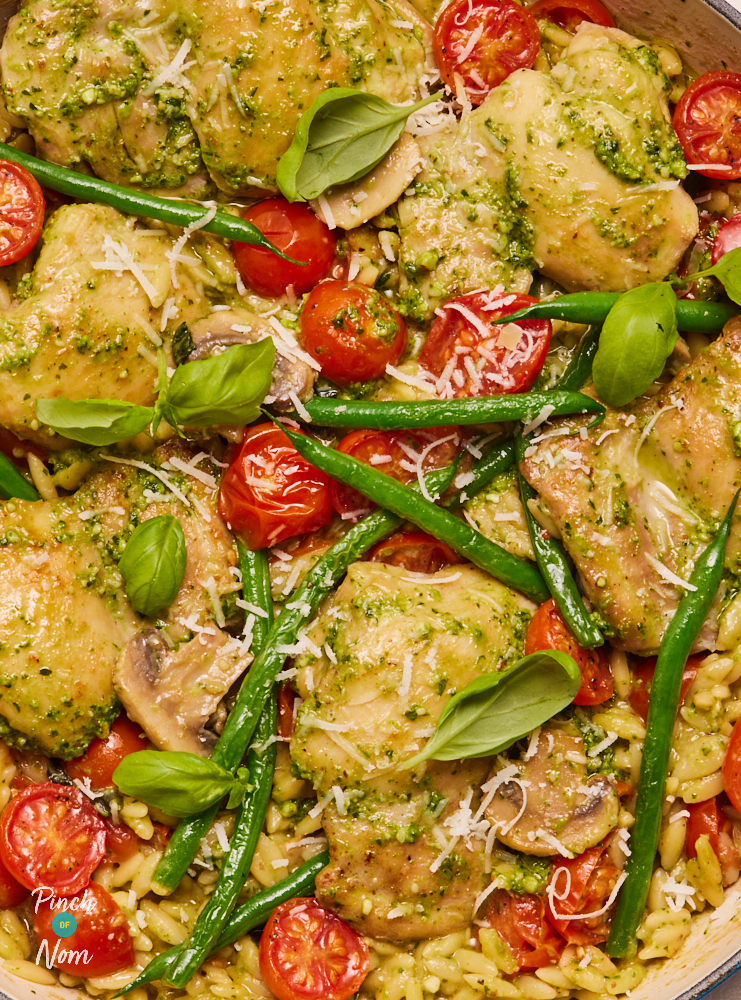 Pesto Chicken Orzo - Pinch of Nom Slimming Recipes