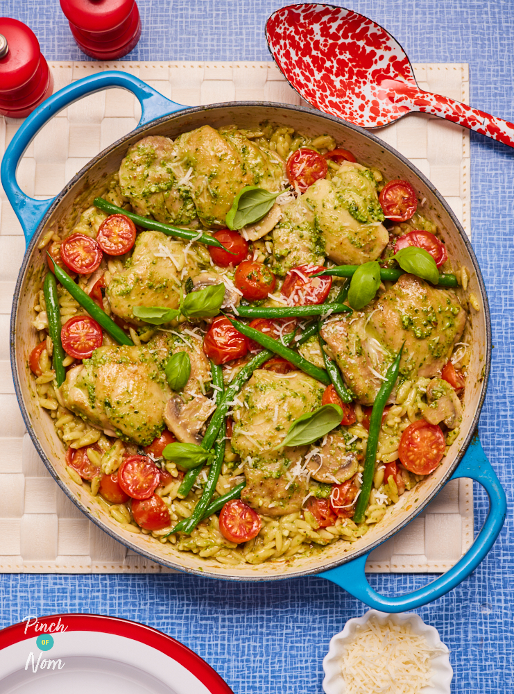 Pesto Chicken Orzo - Pinch of Nom Slimming Recipes