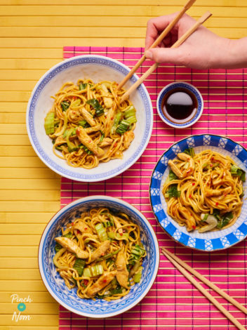 Spicy Chicken Noodles pinchofnom.com
