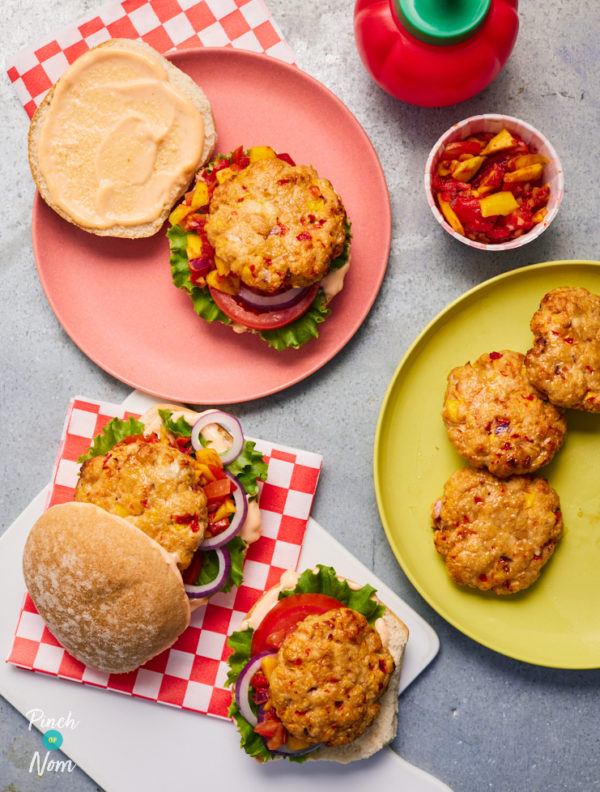 Chicken and Mango Burgers pinchofnom.com