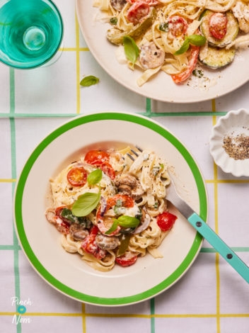 Creamy Tagliatelle with Roasted Vegetables pinchofnom.com