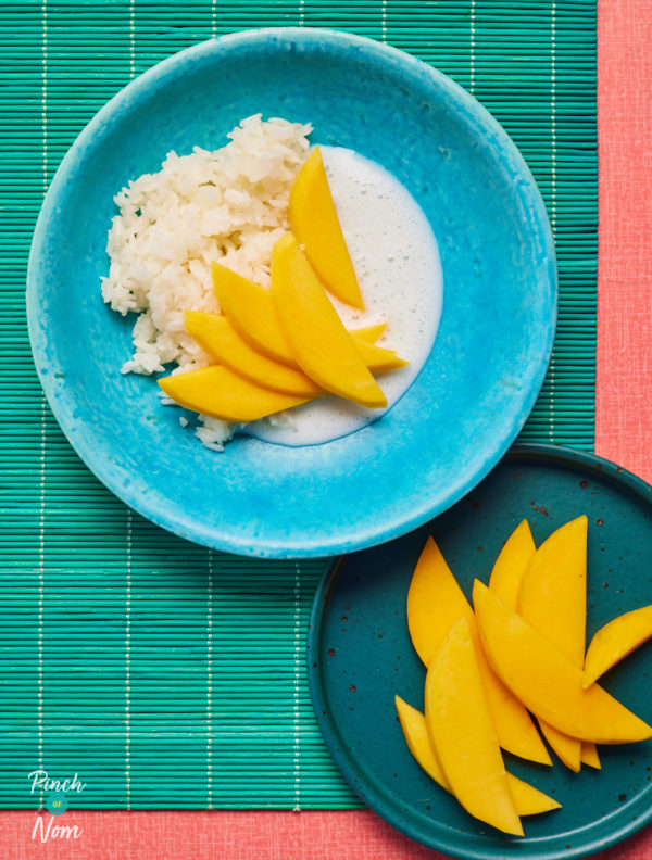 Thai-Style Sticky Rice with Mango and Coconut Sauce pinchofnom.com