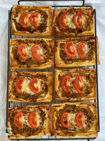 Tomato and Caramelized Onion Tarts pinchofnom.com
