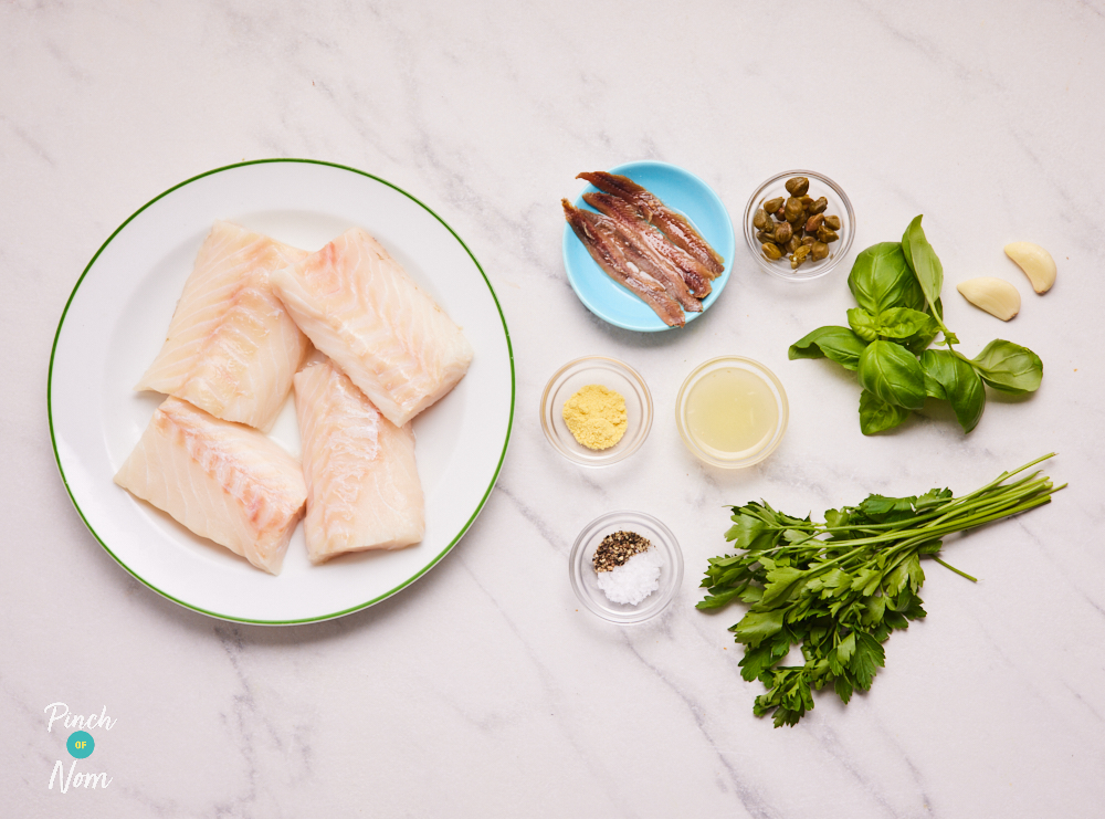 Cod with Salsa Verde - Pinch of Nom Slimming Recipes
