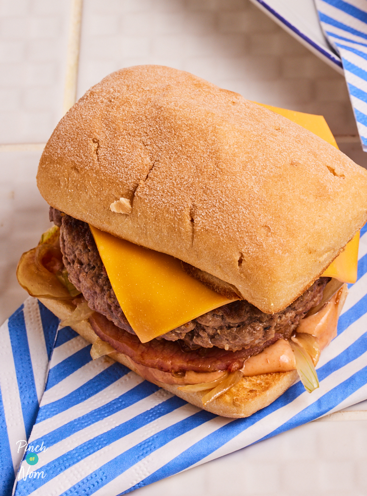 Maple Bacon Dijon Burger - Pinch of Nom Slimming Recipes