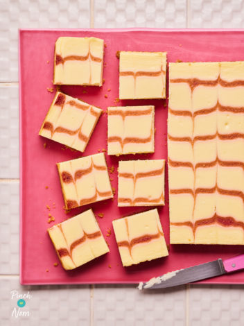 Fruit Swirl Cheesecake Squares pinchofnom.com