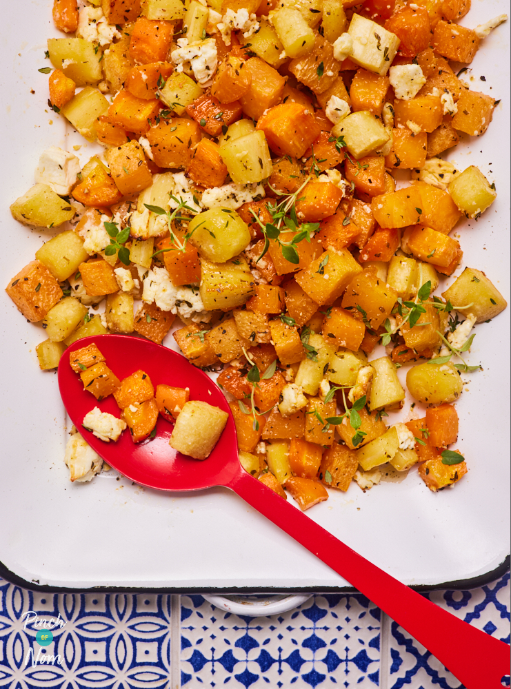 Roasted Root Vegetables with Feta and Thyme - Pinch of Nom Slimming Recipes