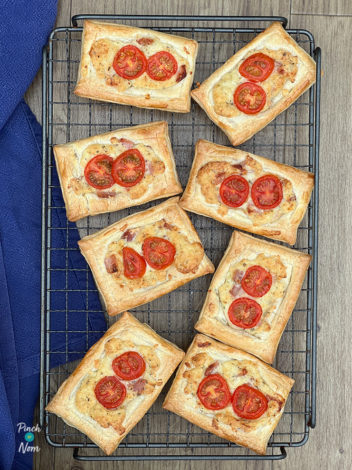 Bacon, Cheese and Tomato Slices pinchofnom.com