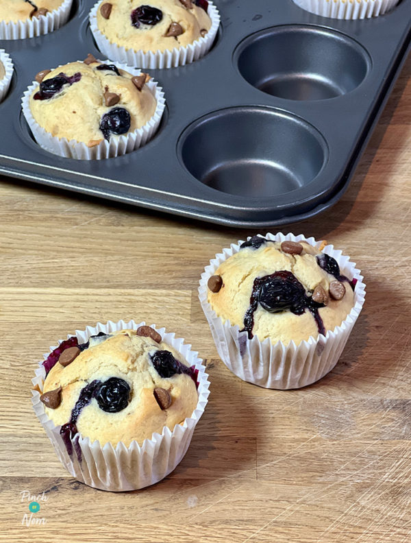 Banana and Blueberry Muffins pinchofnom.com