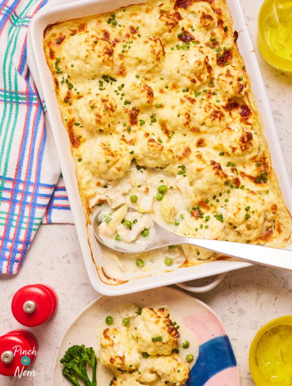 Cauliflower Cheese Fish Pie pinchofnom.com