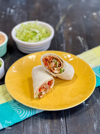 Peri-Peri Pulled Chicken Wraps pinchofnom.com