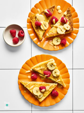 Air Fryer Banana and Raspberry French Toast pinchofnom.com