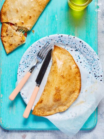 Air Fryer Chicken and Sweetcorn Pizza Calzone pinchofnom.com