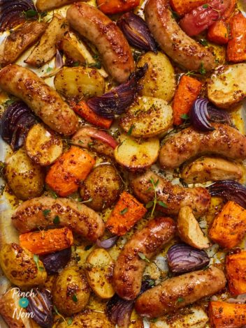 Air Fryer Sausage Traybake pinchofnom.com