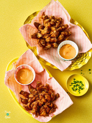 Air Fryer Blooming Onion with Dipping Sauce pinchofnom.com