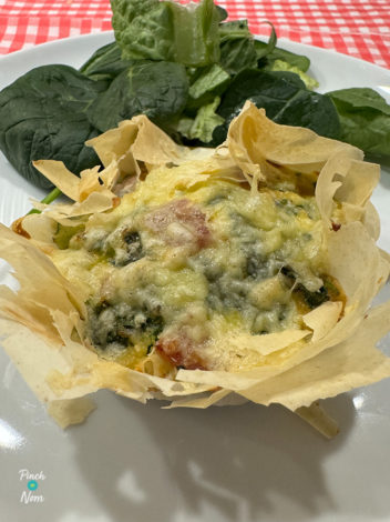 Air Fryer Cheese and Bacon Filo Tarts pinchofnom.com