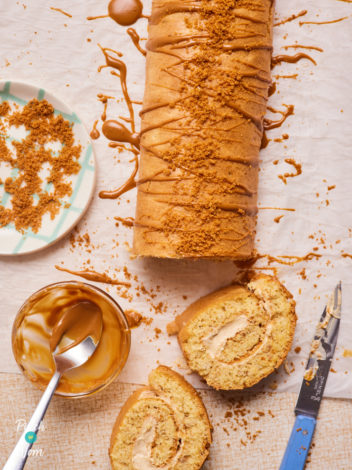 Biscoff Swiss Roll pinchofnom.com