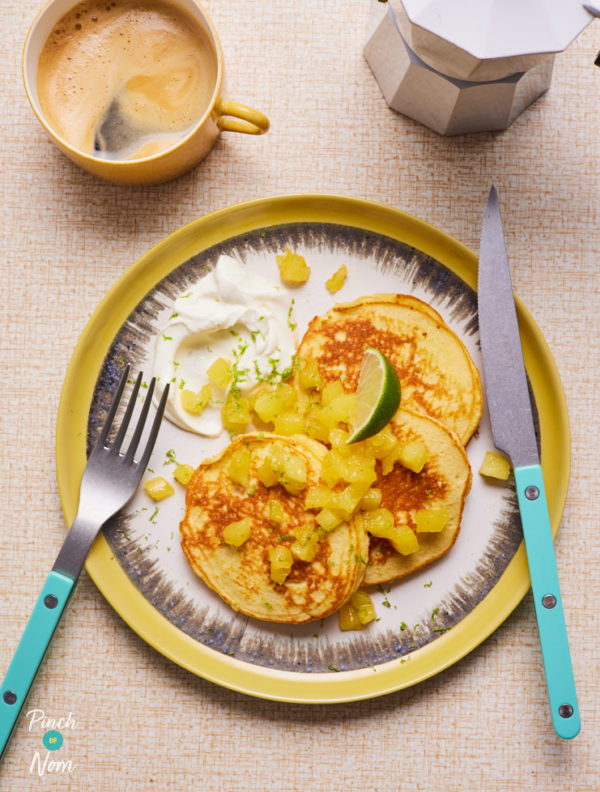 Piña Colada Pancakes pinchofnom.com