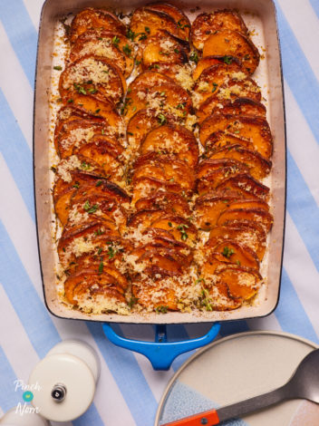Garlic and Parmesan Sweet Potatoes pinchofnom.com