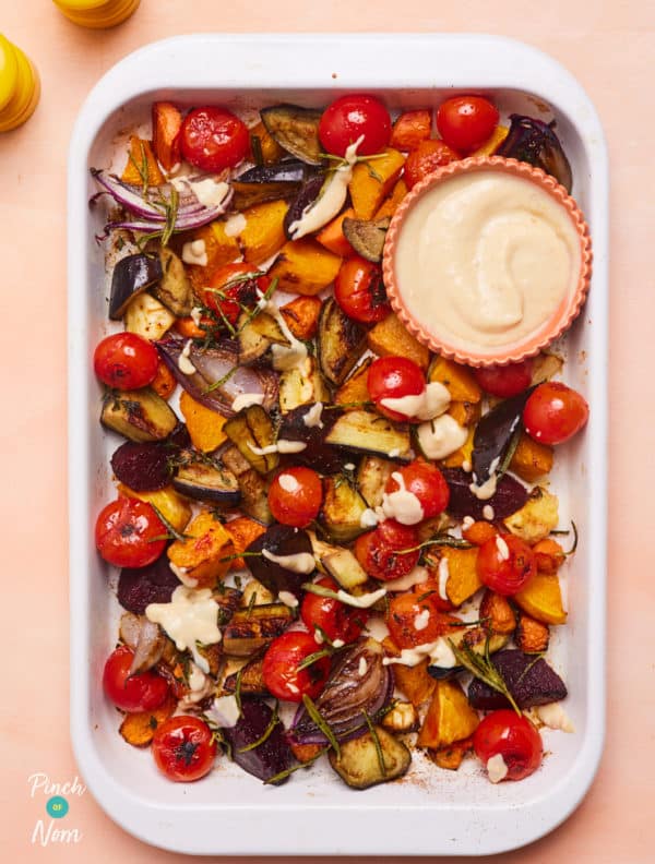 Autumn Vegetable Traybake pinchofnom.com