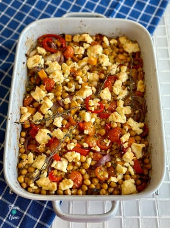 Baked Feta, Vegetable and Couscous Traybake pinchofnom.com