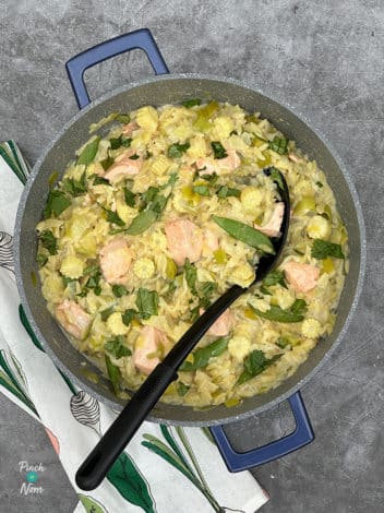 Cheesy Salmon and Leek Orzotto pinchofnom.com