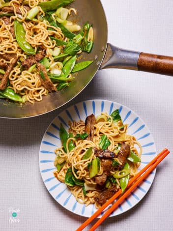 Ginger Miso Beef with Noodles pinchofnom.com