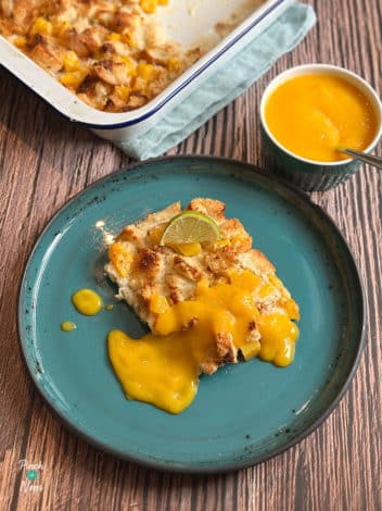 Mango and Coconut Bread Pudding pinchofnom.com