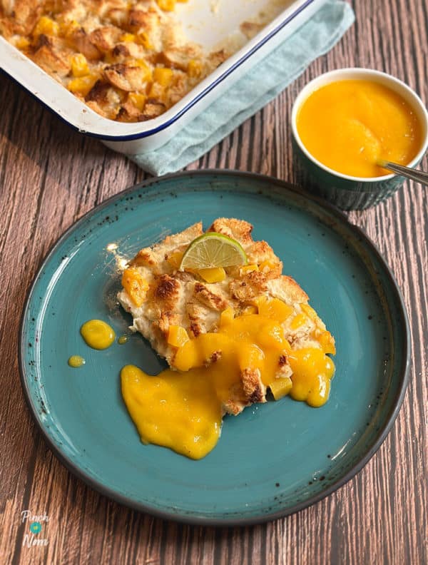 Mango and Coconut Bread Pudding pinchofnom.com
