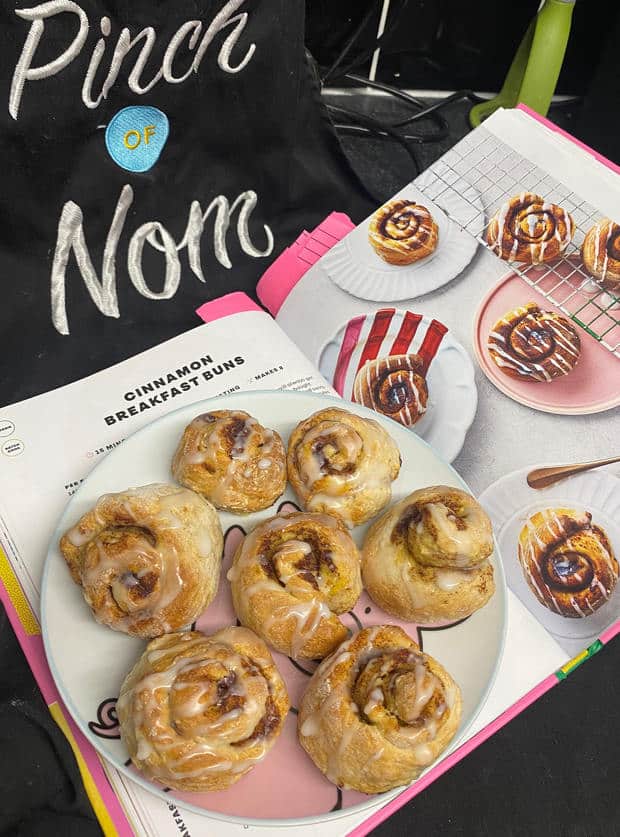 Vicky Galvin's batch of Pinch of Nom's slimming-friendly Air Fryer Cinnamon Breakfast Buns, from the Air Fryer cookbook.