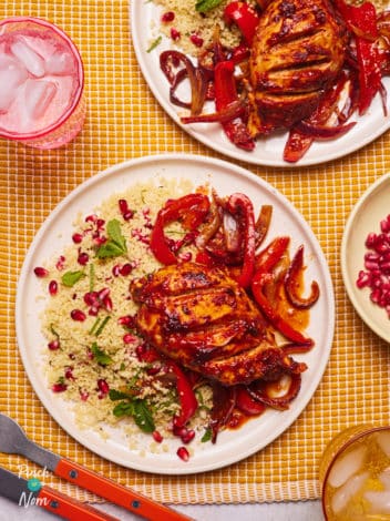 Pomegranate and Harissa Chicken pinchofnom.com