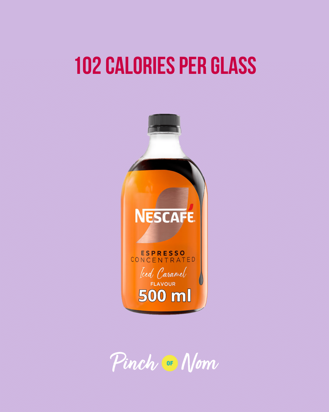 Nescafe Iced Coffee Espresso Concentrated Caramel Flavour featured in Pinch of Nom's Weekly Pinch of Shopping with the calorie count printed above (102 calories per glass).