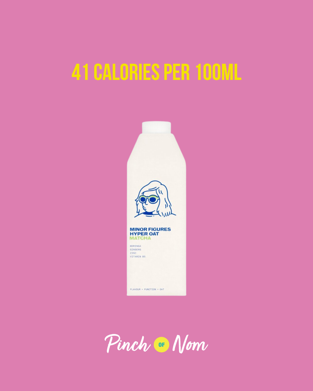 Minor Figures Hyper Oat Matcha featured in Pinch of Nom's Weekly Pinch of Shopping with the calorie count printed above (41 calories per 100ml).