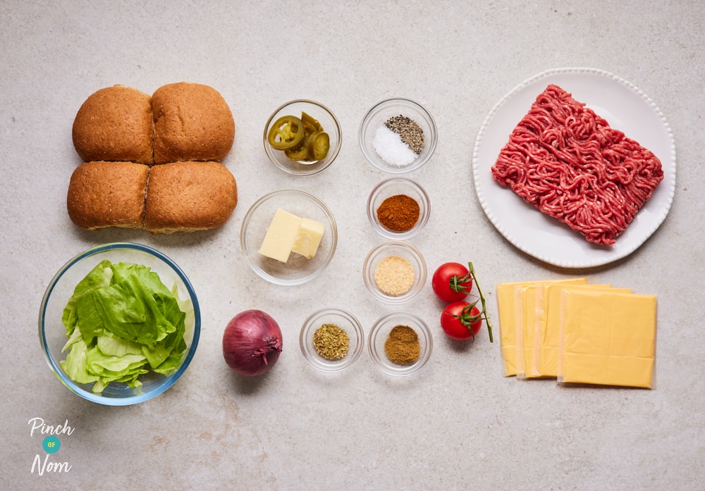 Ingredients for the Chilli and Cheese burgers