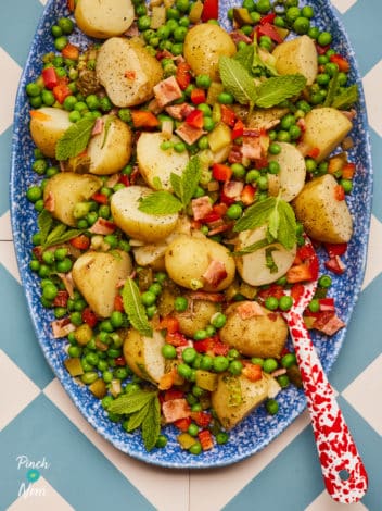 Pea, Pickle and Bacon Potato Salad pinchofnom.com