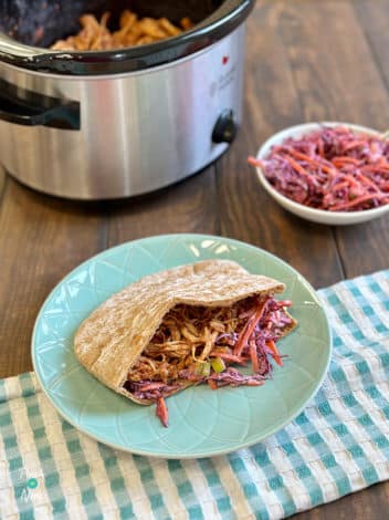 Slow Cooker BBQ Pulled Turkey with Zesty Slaw pinchofnom.com