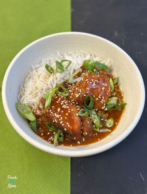 Slow Cooker Garlic Sesame Chicken Thighs pinchofnom.com