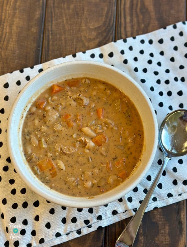 Slow Cooker Bean and Sausage Soup pinchofnom.com