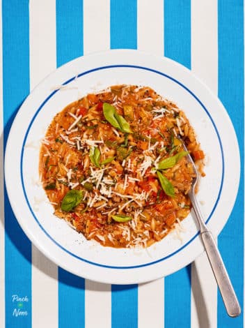 Slow Cooker Creamy Bolognese Orzo pinchofnom.com