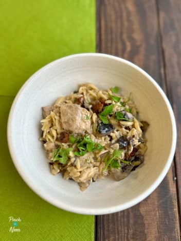 Slow Cooker Creamy Chicken and Bacon Orzo pinchofnom.com